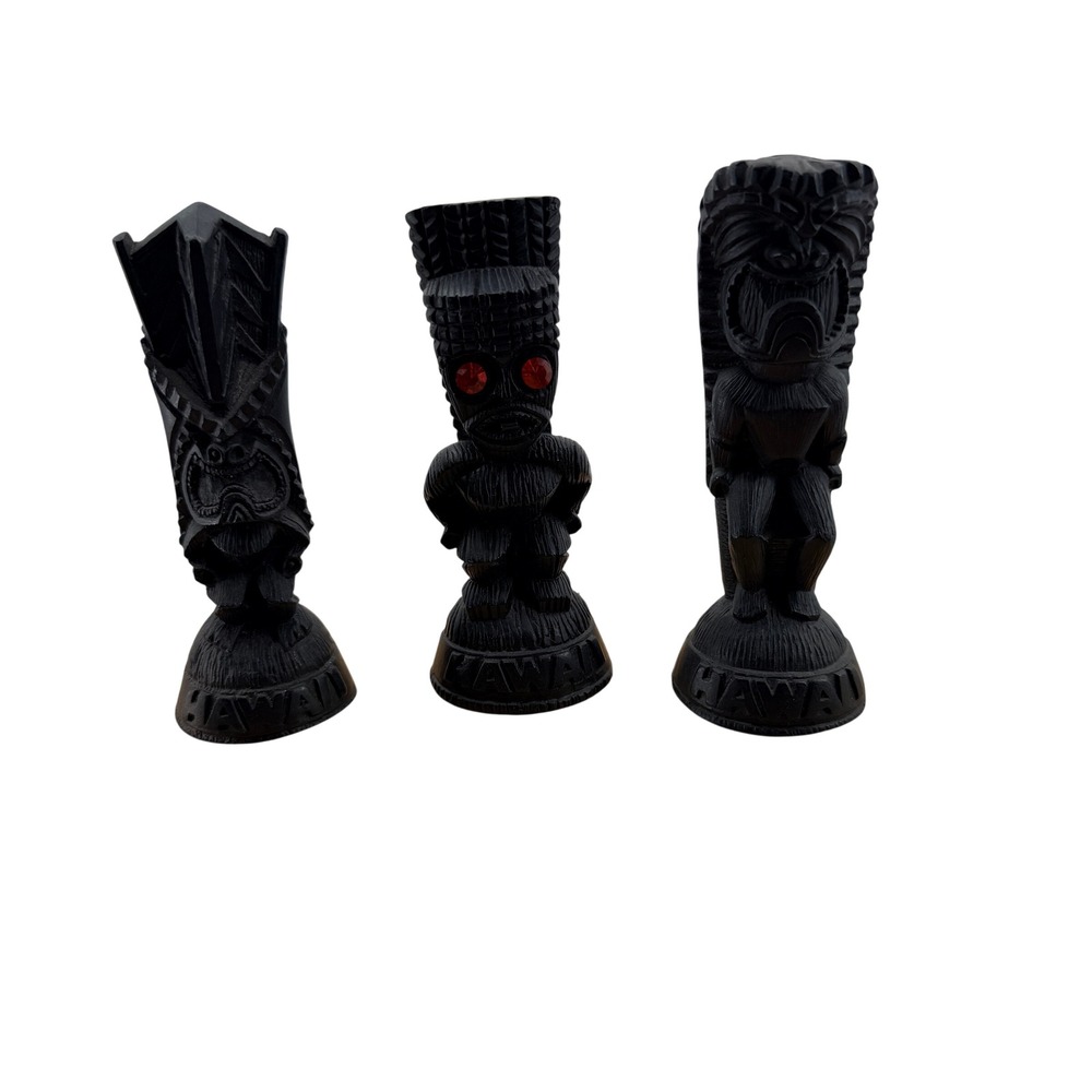 Vintage Coco Joes Hawaii Black Lava Tiki God Figurines Set of 3 Kanaloa 4 Inch